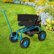 CostwayRolling Garden Cart with Seat and Tool Storage for Outdoor Garden-Blue