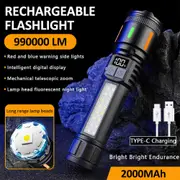 990,000 Lumen Led Flashlight Battery Powered Torch Zoomable Waterproof Lamp