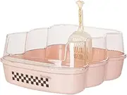 Extra Large Anti-Splash Cat Litter Tray with Clear Flap and Litter Sifting Scoop Cat Litter Box Semi-Closed Litter Tray