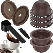 5 Pcs Reusable Coffee Pods with 2 Silicone Lids Spoon and Brush, Coffee Capsules, BPA Free Refillable Coffee Capsule, Reusable Coffee Pods (Coffee-150ML)