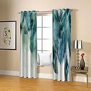 Blackout Curtains for Bedroom Blue Feather 2 x W150cm x D230cm Thermal Insulated Blackout Curtains Heat and Full Light Blocking Curtains Window Drapes for Living Room 2 Panels Set