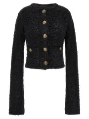 [Balenciaga] Balenciaga-Cropped Tweed Cardigan Maglioni Nero-Donna M Black