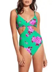 Seafolly L119615 Women's Full Bloom Wrap Front One Piece Swimsuit Size 12