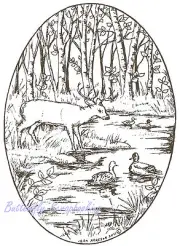 Deer Buck Forest with Ducks Wood Mounted Rubber Stamp NORTHWOODS Stamp P7971 New