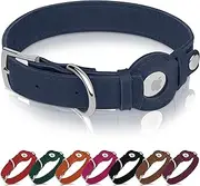 Leather Dog Collar with Airtag Holder - Apple AirTag Dog Collars - Soft Tracking Smart GPS Pet Collar for Small Medium Large Dogs Puppy (Smoky Blue, XL, 19"-24" Neck Fit)