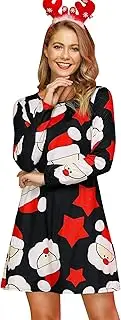 [For G and PL] Women's Christmas Vintage Costume Dresses Retro Elegant Party Xmas Dress Santa Claus Black M, Santa Claus, M