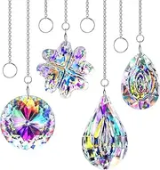 HDCRYSTALGIFTS 4pcs Crystal Suncatchers for Window Hanging Sun Catchers Indoor Rainbow Maker Crystals for Home Garden Decor Lamp Chandelier Lamp Prisms