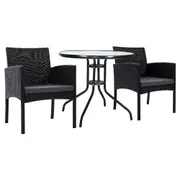 Garden Patio Furniture Dining Chairs Table Patio Bistro Wicker Set - Black
