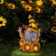 Outdoor Garden Gnome Statue Bee Dwarf with Sunflower Solar Light Lawn Sculpture