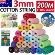 3mm 200M Natural Cotton Twisted Cord Craft Macrame Artisan Rope Craft String AU