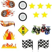 DRWATE Racing Car Cake Toppers Wheel Flag Decorations Toys for Man Boy Kid Birthday Party Theme Favor Supplies (Style 1)