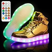 Boys' and Girls' Gold LED Light-Up High-Top Sneakers – USB Rechargeable Luminous Shoes for Parties Performances