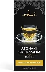 Eshai Afghani Cardamom (Chai Sabz) - Green Tea with Cardamom - Organic - 100g Box Loose Leaf Tea