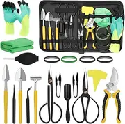 Bonsai Tool, 25-Piece Garden Tools Set, Bonsai Scissors, Tweezers, Bonsai Wire, Garden Gloves, Mini Rake and Shovel, Bonsai Starter Tools Set for Bonsai Beginners