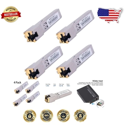 4PCS High-Performance Gigabit SFP to RJ45 Modules - Plug and Play, 100m Distance