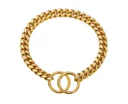 Dog chain collar high 18K gold polished stainless steel Cuban chain joint strong heavy duty protection-Gold 10 inches