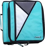 Case-it The Universal Zipper Binder - 2 Inch O-Rings - Padded Pocket That Holds up to 13 Inch Laptop/Tablet - Multiple Pockets - 400 Page Capacity - Comes with Shoulder Strap - Mint Blue LT-007