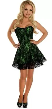 Daisy Corsets Lavish Green Lace Corset Bone Dress Size 4XL Floral Lace Up Lined