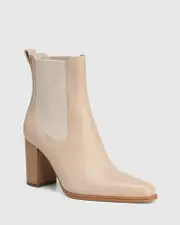 Howie Pale Porcelain Leather Block Heel Ankle Boot