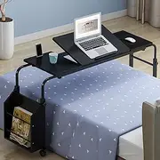 Overbed Table Chair Table, Adjustable Desktop Angle and Height, Mobility Overbed Trolley Computer Laptop Study Desk for Home Bedroom(C)