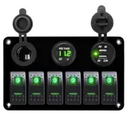 12 Volt Aluminum Marine Boat Rocker Switch Panel Waterproof 6 Gang Toggle Swi...