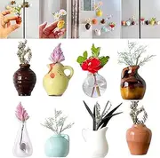 Mini Vase Magnets for Fridge 8 PCS,Small 3D Flower Plant Crafts,Magnetic Vases, Cute Ceramic Vase Magnets,Suitable for Fridge, Kitchen, Office Decoration or Sticking Notes