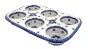 Blue Rose Polish Pottery Spring Blossom Muffin Pan
