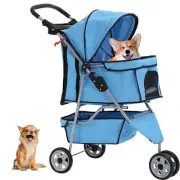 New Blue Pet Stroller Cat Dog Cage 3 Wheels Stroller Travel Folding Carrier