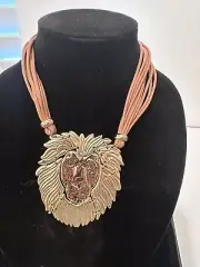 NECKLACE Unisex Statement Lion Head St. Thomas Collar/Choker Articulated Leather