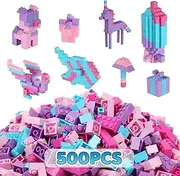 Building Blocks 500 Pieces Set, Classic Building Blocks Sets, Pink Building Blocks Toy for Girls, Compatible with Lego, Pastel Building Blocks for Girls, Birthday Children
