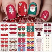 12 Sheets Christmas Full Nail Wraps Nail Art Polish Strips Stickers, Self-Adhesive Full Wrap Nail Art Decals Christmas Tree Snowflake Elk Santa Claus for Xmas Party Nail Decor with 2 Piece Nail Files