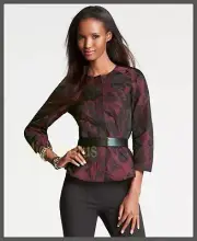 NWT Ann Taylor Moody Floral Peplum Jacket Rouge Red Size 2, 6 Reg