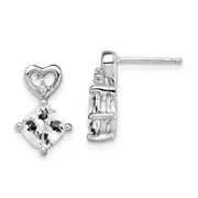 14k White Gold White Topaz and Real Diamond Heart Earrings