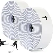 2 Rolls Bike Handlebar Tape Christian Cross PU EVA Bicycle Bar Tape Long Lasting & Non Slip Cycling Handle Wraps for Comfortable Ride with Reflective Bar Plugs(White,Cross)