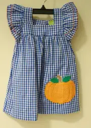 NWT Classic Whimsy Blue Gingham Applique Pumpkin Dress / Jumper Girl's Size 18M