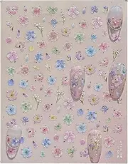 Flower Nail Decals,5D Embossed Nail Decals - Metal Floral Manicure Adhesive Charm for Children