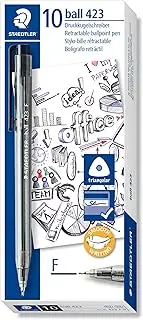 Staedtler 423 Ice Fine Retractable Triangular Ballpoint Pen, Black, Box of 10