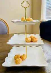 3 Tier Porcelain Cupcake Stand, Tiered Serving Cake Stand Square White Embossed