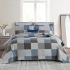 100% Cotton Quilt Set Queen Size, Patchwork Plaid Queen Quilt Bedding Set Bedspr