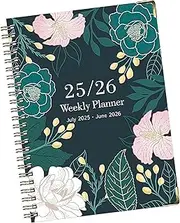 Ringed Notebook,Calendar Planner Book - A5 Thick July 2025-June 2026 Aesthetic Flower Pattern Coil Diary for Journaling Note-taking Sketching Studying Creative Writing Planning