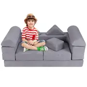 Giantex 8PCS Kids Modular Play Sofa Toddler Combination Couch Set Convertible Foam Block Kindergarten Sofa Grey