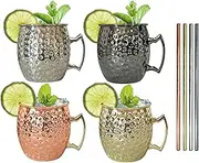 MarketMix Emporium Moscow Mule Mugs Set of 4, 16 oz Hammered – Assorted Colors: Black, Copper, Silver, Gold – Premium Stainless Steel Drinkware for Cold Drinks, Beer, Wine, Bars, Parties, Gifts