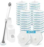 wiseUwise Disposable Toilet Brush Disposable with 40PCS Refills, Wall Mounted Compact Bathroom Bowl Wand Cleaning System Long Handle with Storage Caddy (Gray)