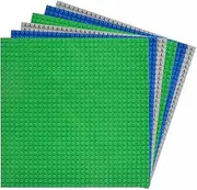Classic Baseplates Building Bricks Base Plates 25CM x 25CM Compatible with Major Brand Toy Blocks Pack of 6 Blue Gray & Green