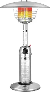 [Giantex] Outdoor Propane Patio Heater, 11,000 BTU Portable Tabletop Heater w/Weighted Base, Stainless Steel, Adjustable Thermostat, Electric Heater for Backyard, Garden, Commercial Restaurant, Silver