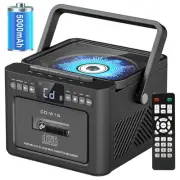 Boombox Cassette CD Player Bluetooth5.1 with 5000mAh Battery,5W Dual Stereo S...