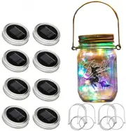 Updated Solar Mason jar Lights, 8 Pack 30 Led Waterproof Fairy Firefly jar Li...