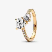 *BRAND NEW* Pandora Timeless CZ Double Heart Sparkling Gold Plate Ring 161198C01