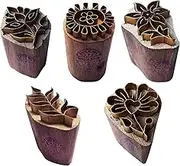 Royal Kraft Floral Brass Wooden Printing Stamps (Set of 5) - DIY Fabric, Clay, Pottery Blocks BHtag0002