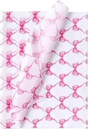 WRAPAHOLIC Pink Bow Tissue Paper - 60 Sheets 14 x 20 Inch Pretty Baby Pink Bow Tissue Paper Bulk for Baby Shower Girls Birthday Art Craft Party Favor Decoration